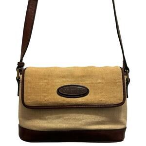 Oroton Sydney Torquay Mini Flap Purse Crossbody Canvas Beige
